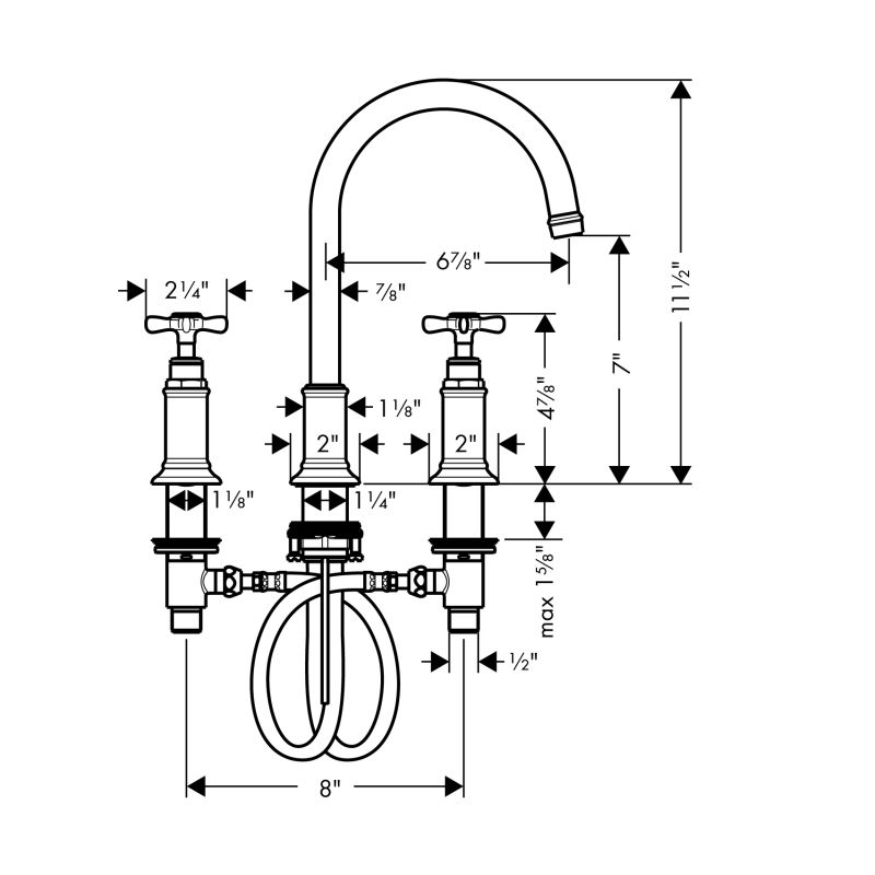 Hansgrohe 16513831 Axor Montreux Widespread Faucet Cross Handles Polished Nickel 2