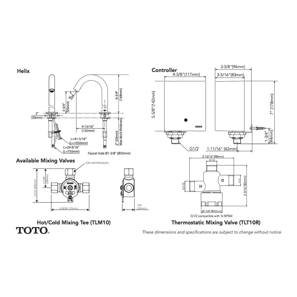 TOTO TEL115-D10E Helix EcoPower Faucet 0.5 GPM Chrome 2