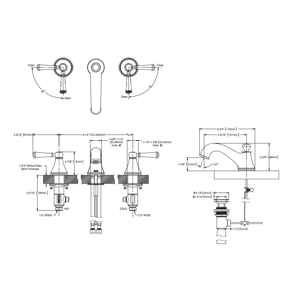 TOTO TL220DD1 Vivian Widespread Lavatory Faucet Lever Handles 1.2 GPM 2