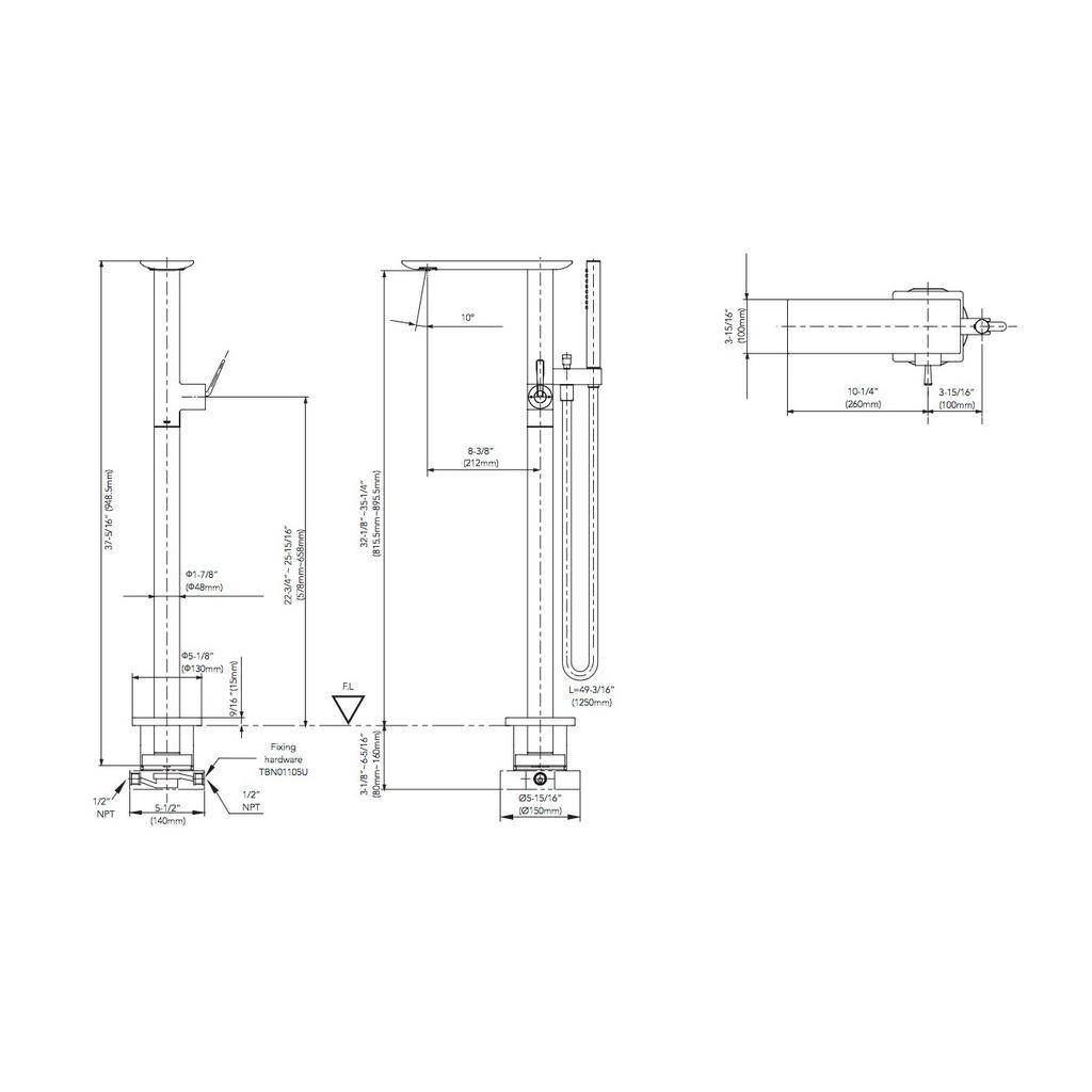 TOTO TBP0230 ZL Freestanding Tub Filler Chrome 3