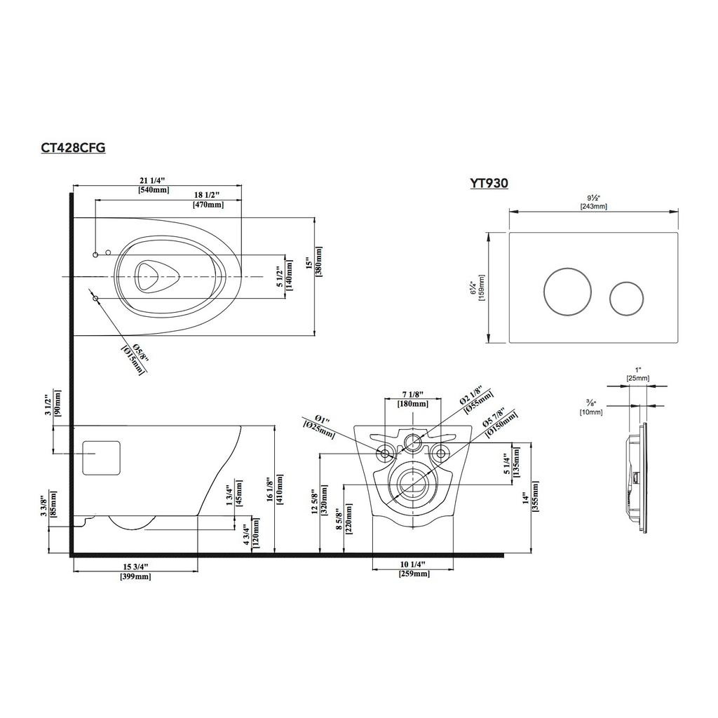 TOTO CWT428CMFG EP Wall Hung Toilet Duofit In Wall Tank Matte Silver 3