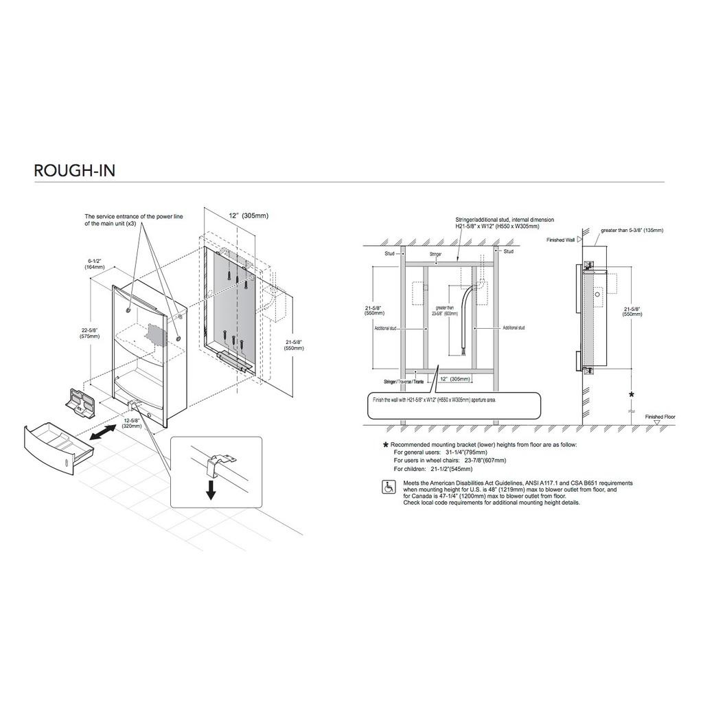 TOTO HDR111 Clean Dry High Speed Concealed Hand Dryer Stainless Steel 3