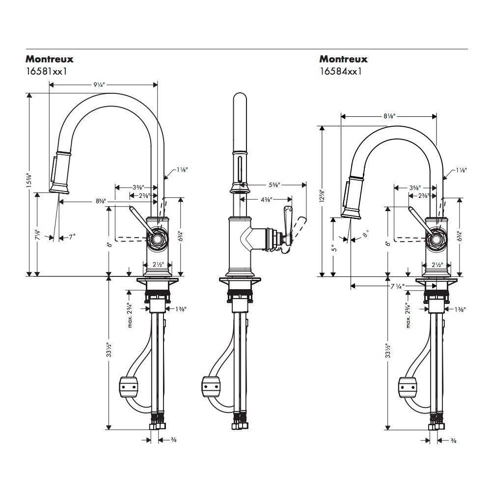 Hansgrohe 16581831 Axor Montreux Pull Down Kitchen Faucet Polished Nickel 2