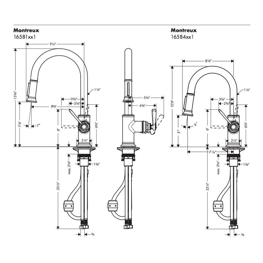 Hansgrohe 16584801 Axor Montreux Pull Down Prep Kitchen Faucet Steel Optic 2