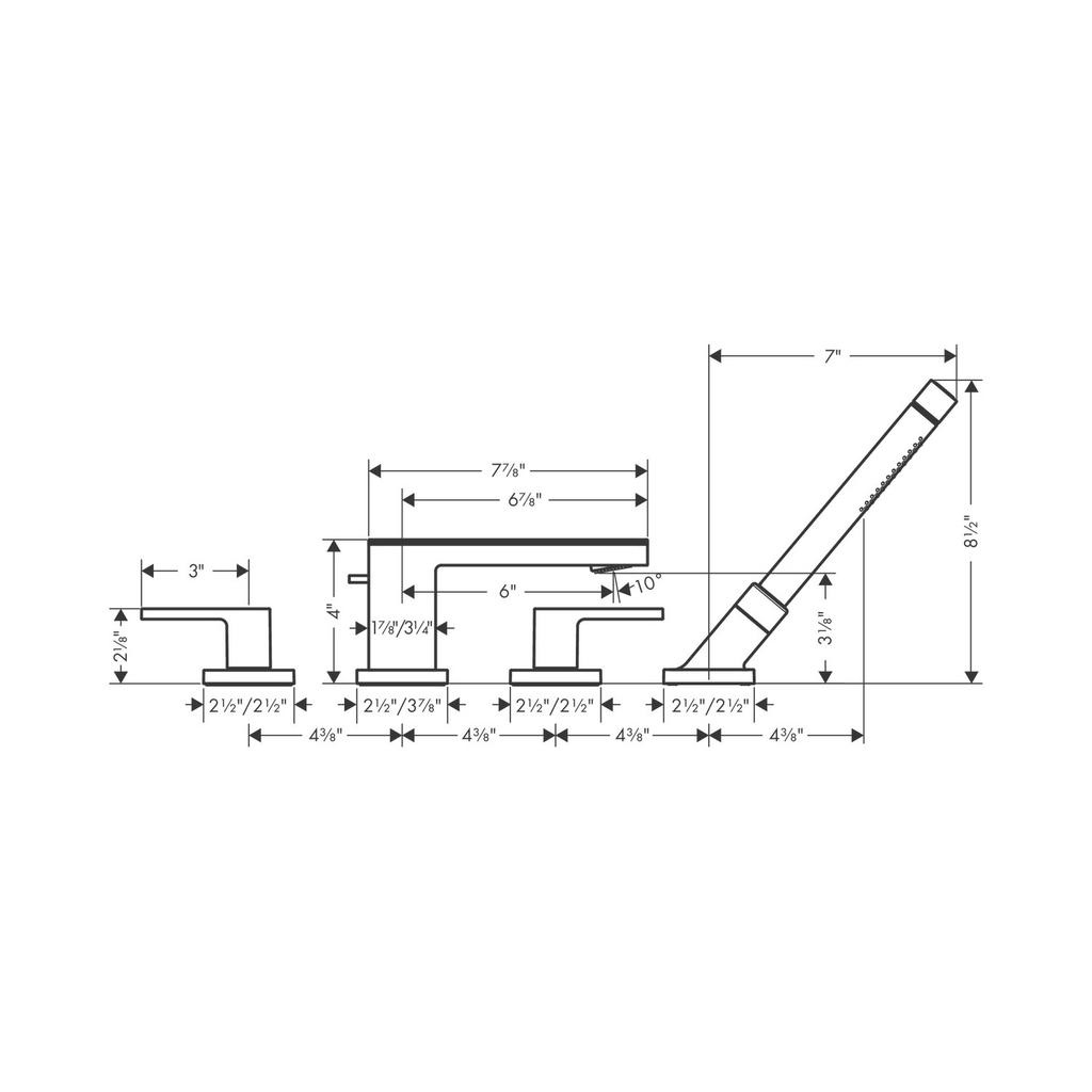 Hansgrohe 47430601 Axor 4 Hole Roman Tub Set Trim With 1.75 GPM Handshower Chrome Black 2