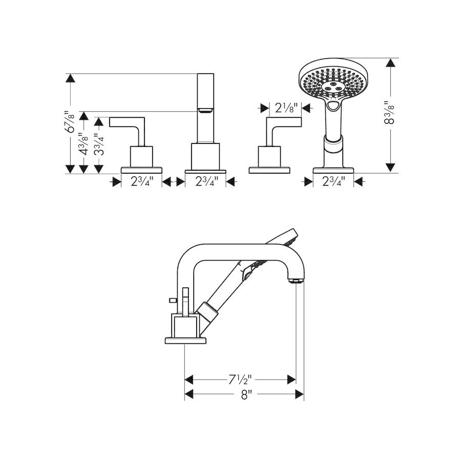 Hansgrohe 39461001 Axor Citterio 4 Hole Roman Tub Set Cross Handle Chrome 2