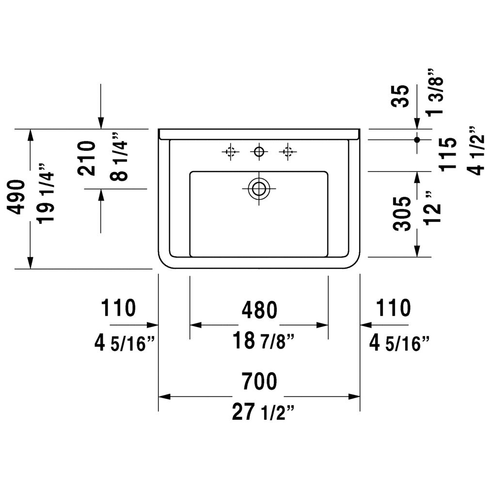 Duravit 030470 Starck 3 Furniture Washbasin 27-1/2" x 19-1/4" - Single Hole 4