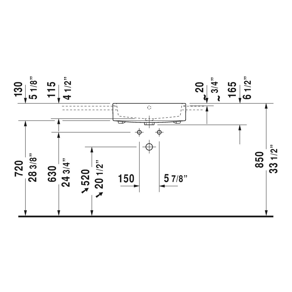 Duravit 038255 Vero Air Semi Recessed Single Hole Washbasin 3