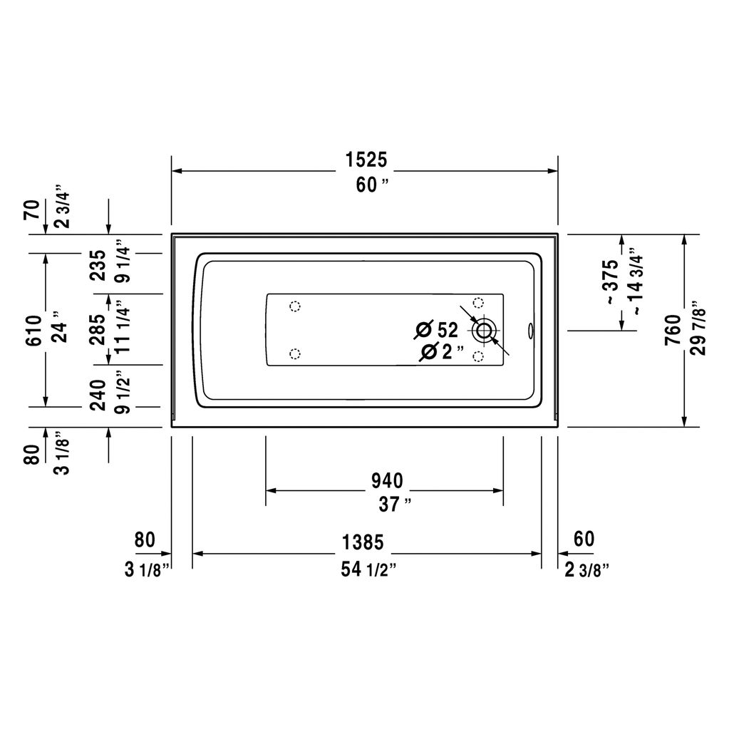Duravit 700355 Architec Bathtub With Panel Height 20 1/2" 2