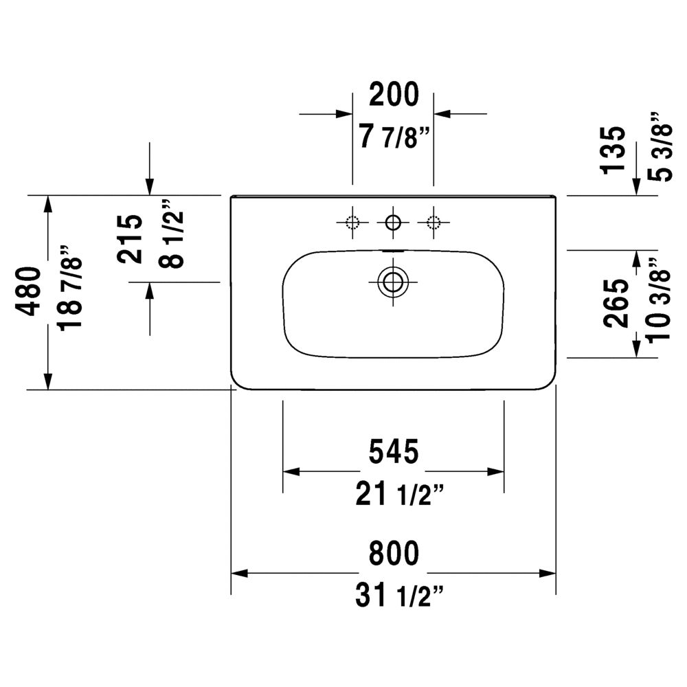 Duravit 232080 DuraStyle Three Holes Furniture Washbasin 3
