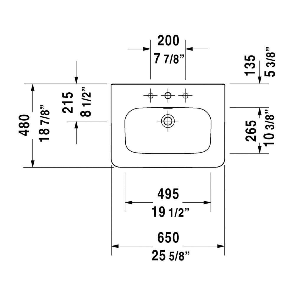 Duravit 232065 DuraStyle Three Holes Furniture Washbasin 3