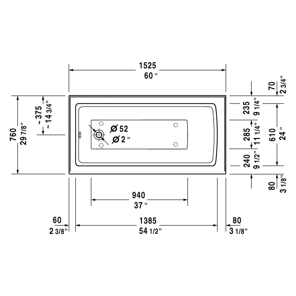 Duravit 700356 Architec Bathtub With Panel Height 19 1/4 White 2