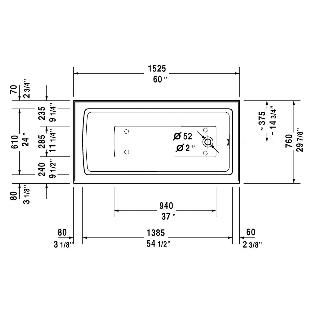 Duravit 700355 Architec Bathtub With Panel Height 19 1/4 White 2
