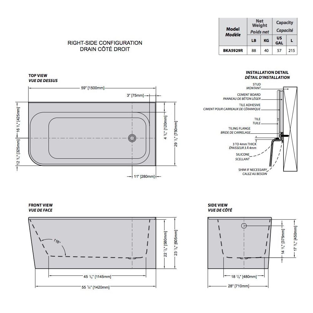Fleurco BKA5929R Kapelle Acrylic Bathtub White 2