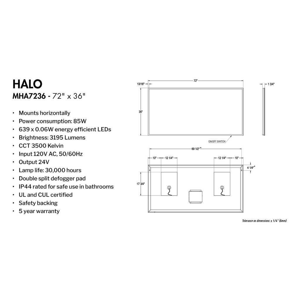 Fleurco Halo MHA7236 72 x 36 Mirror With Defogger 2