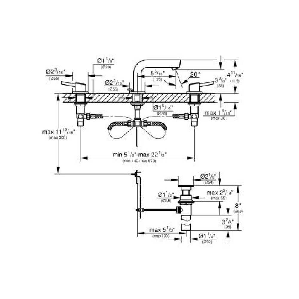 Grohe 20572001 Concetto 8 Widespread Two Handle Bathroom Faucet Chrome 2