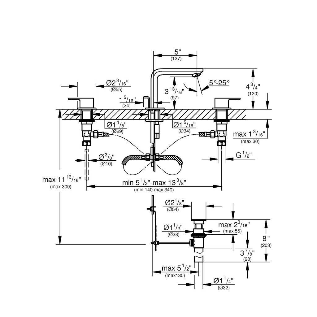 Grohe 2057800A Lineare 8 Widespread Two Handle Bathroom Faucet M Size Chrome 2