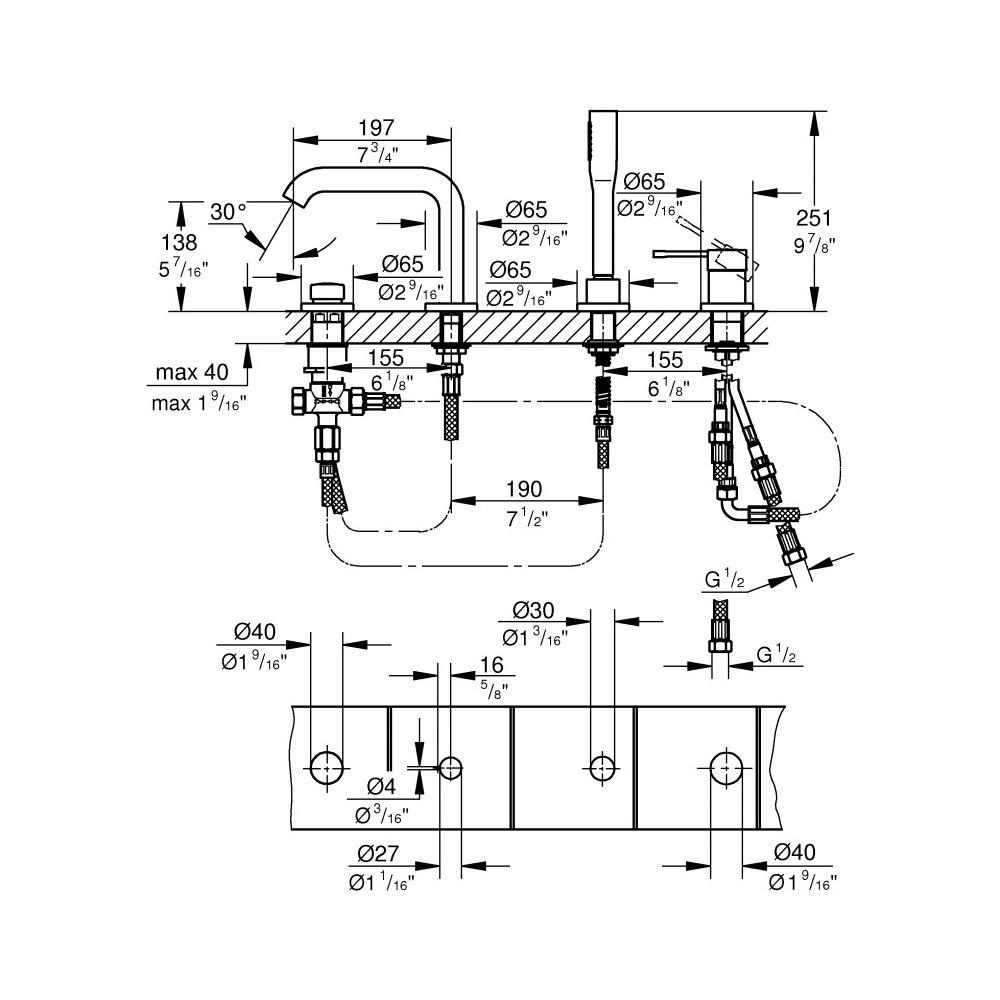 Grohe 19578A0A Essence Four Hole Bathtub Faucet with Handshower Hard Graphite 3