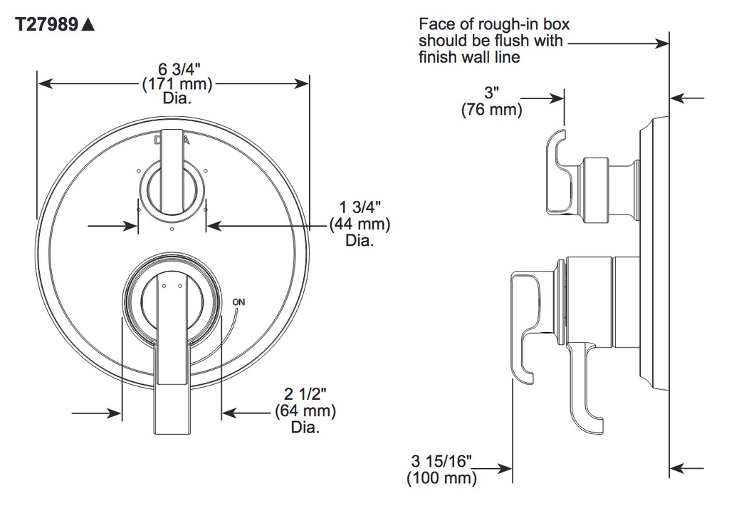 Delta T27889-SS-PR Tetra 17 Series Integrated Diverter Trim 3-Set