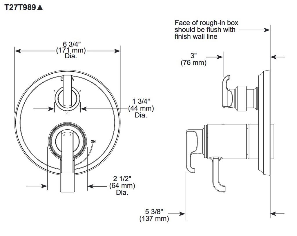 Delta T27T989-BL Tetra 17T Series Integrated Diverter Trim 6-Se
