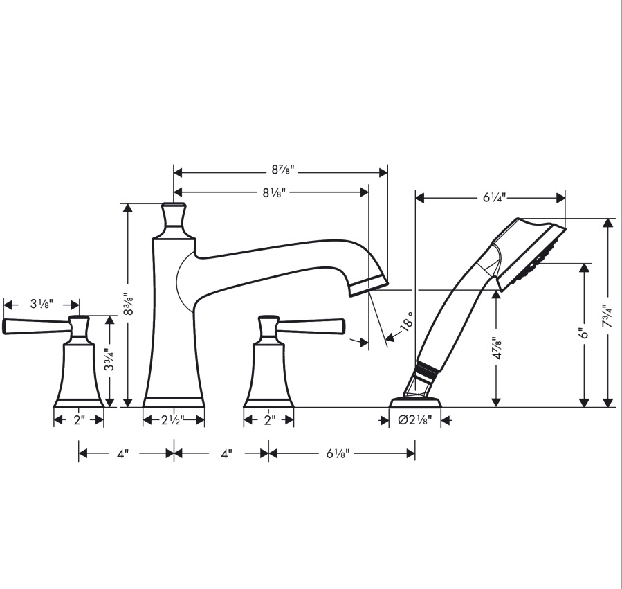 Hansgrohe 04777830 4-Hole Roman Tub Set Trim With 1.75 Gpm Handshower