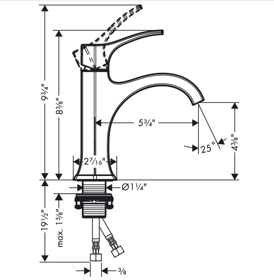 Hansgrohe 04810830 Single-Hole Faucet 110 With Pop-Up Drain 1.2 Gpm