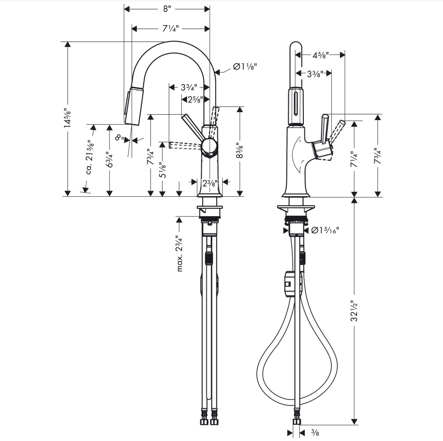 Hansgrohe 04853830 Prep Kitchen Faucet 2-Spray Pull-Down 1.75 Gpm