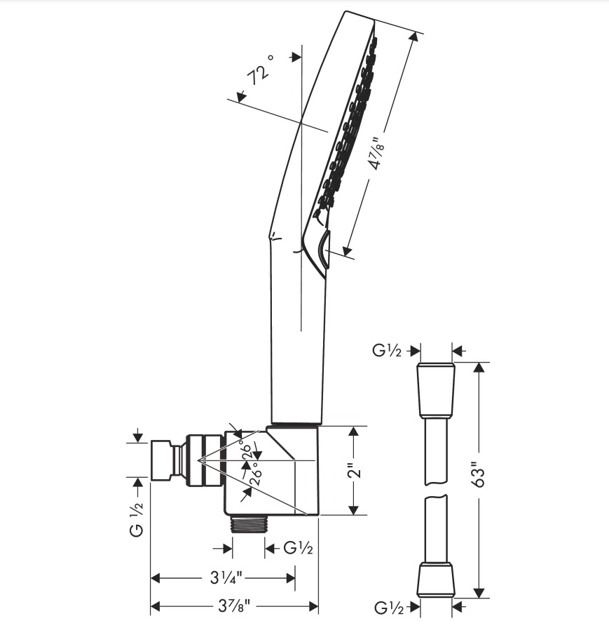 Hansgrohe 04905000 Handshower Set 120 3-Jet Powderrain 1.75 Gpm