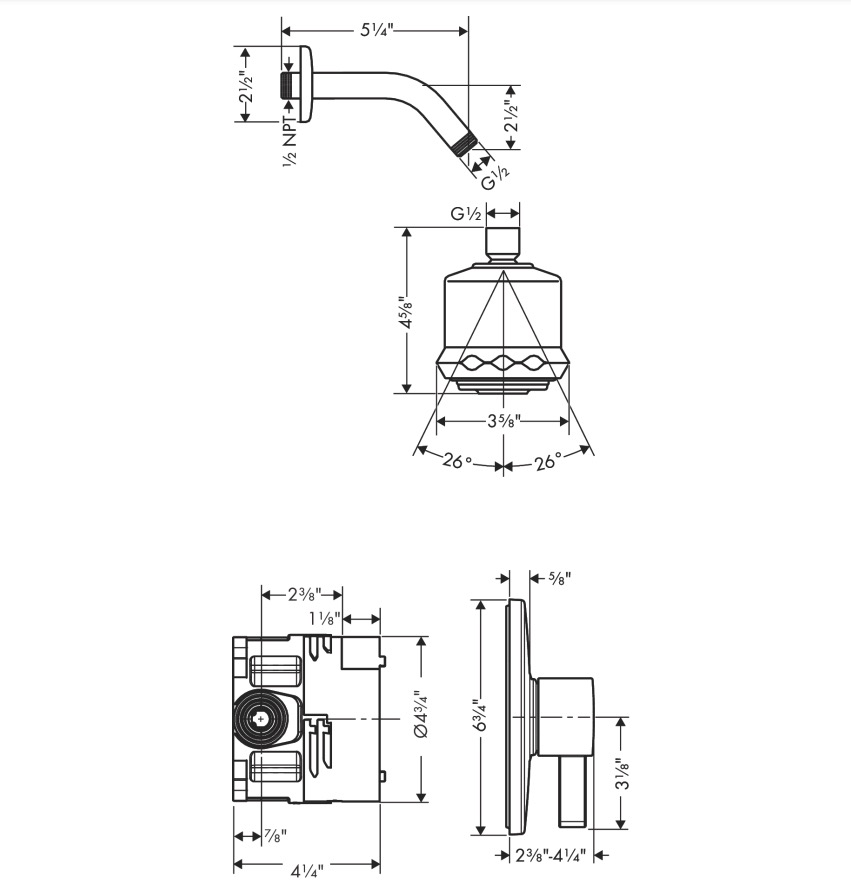 Hansgrohe 04907820 Pressure Balance Shower Set With Rough 2.5 Gpm