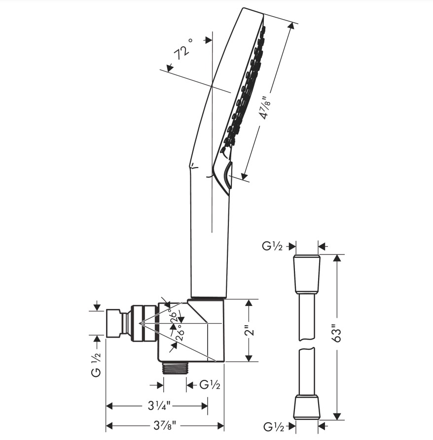 Hansgrohe 04913000 Handshower Set 120 3-Jet Powderrain 2.5 Gpm