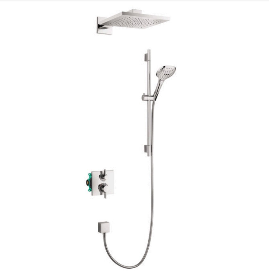 Hansgrohe 04914000 Thermostatic Showerhead/Wallbar Set With Rough 2.0 Gpm