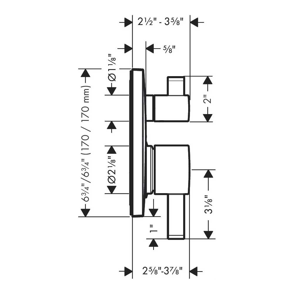 Hansgrohe 15862671 Pressure Balance Trim Square With Diverter