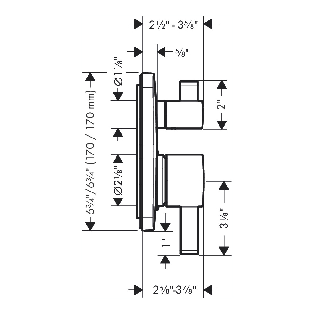 Hansgrohe 15864821 Pressure Balance Trim Square With Diverter