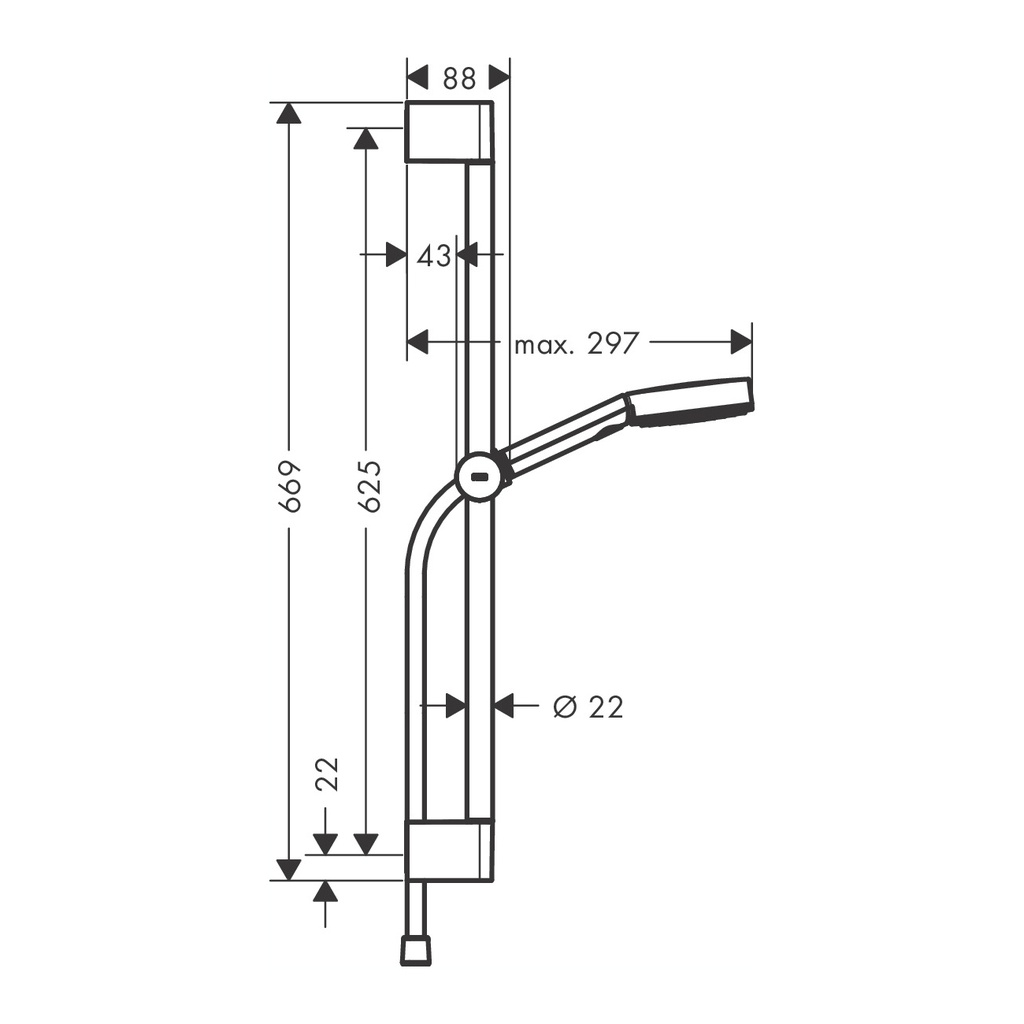 Hansgrohe 24161001 Pulsify Select S Wallbar Set 105 3-Jet 24" 2.5 Gpm; includes handshower, slider, wallbar, handshower hose Chrome