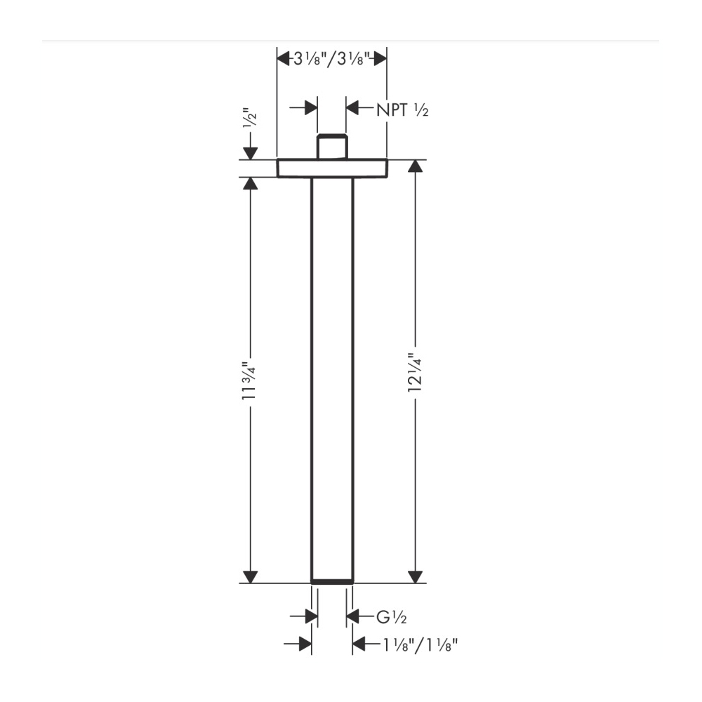 Hansgrohe 24339821 Extension Pipe For Ceiling Mount E 12"