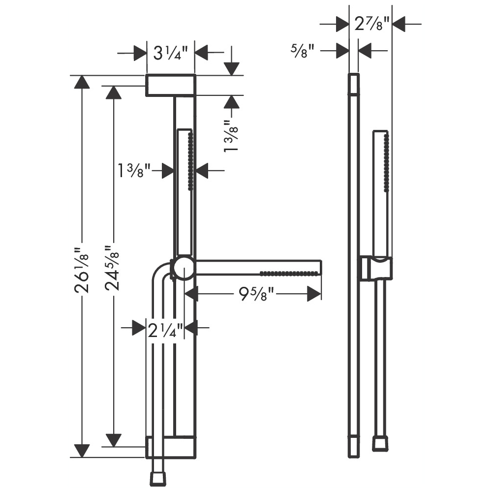 Hansgrohe 24372001 Wallbar Set 100 1-Jet 24" 2.5 Gpm