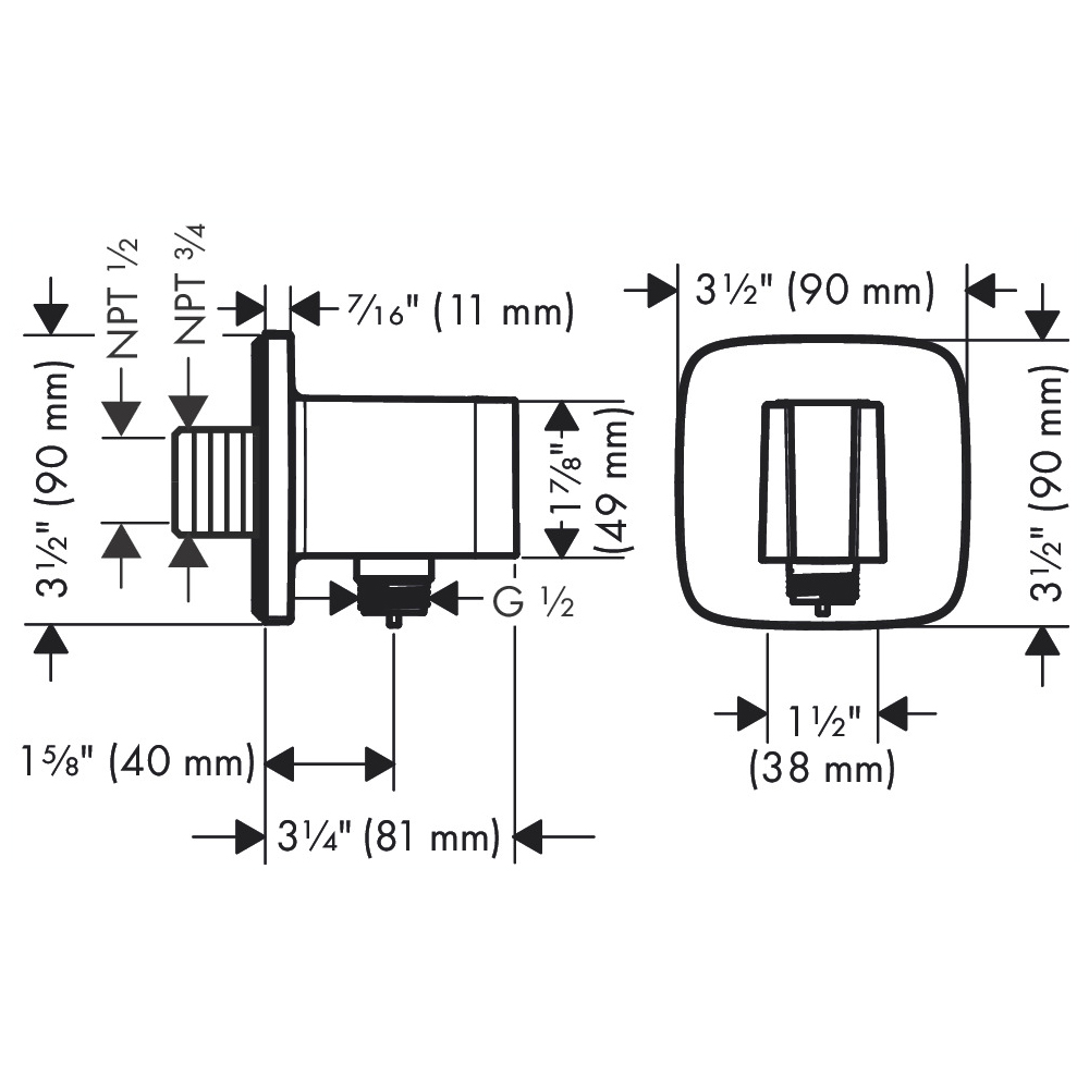 Hansgrohe 26887821 Wall Outlet With Handshower Holder