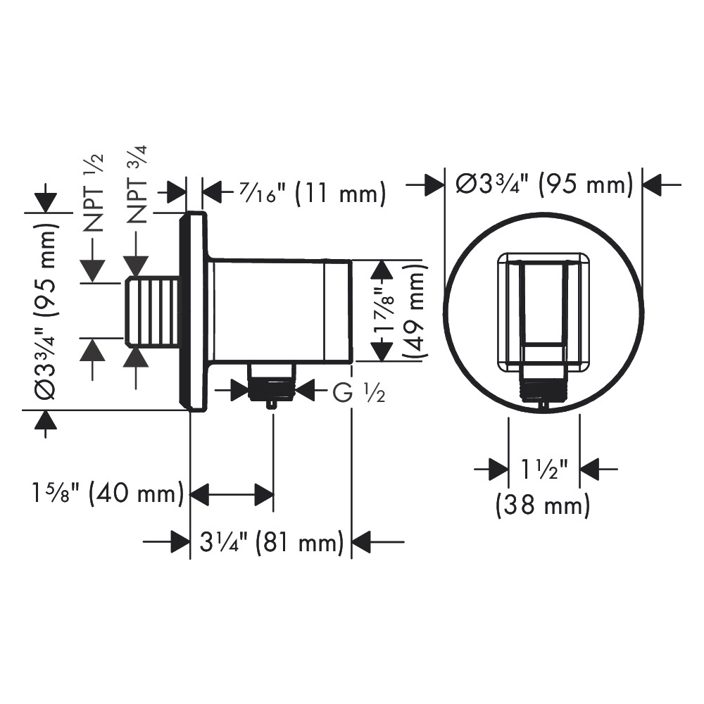 Hansgrohe 26888821 Wall Outlet With Handshower Holder