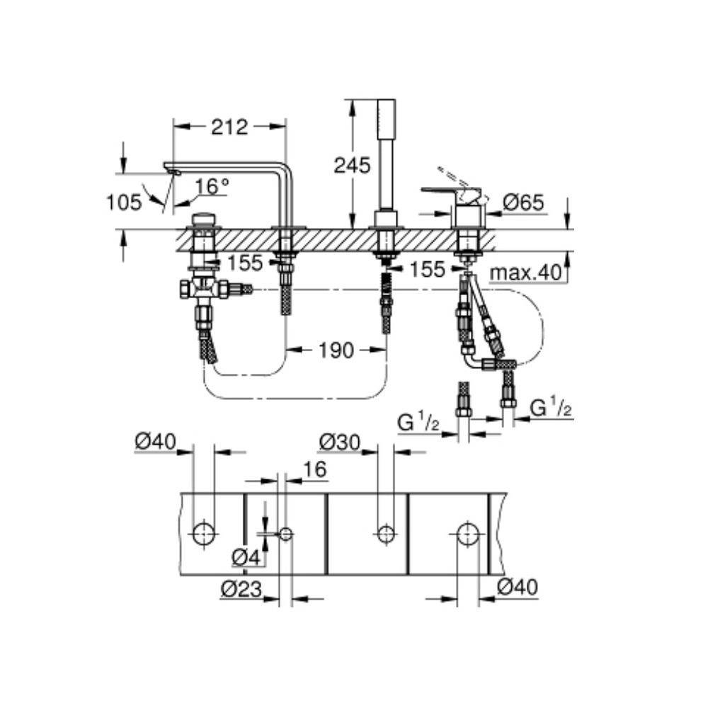 Grohe 19577EN1 Lineare Four Hole Bathtub Faucet With Handshower Brushed Nickel 2