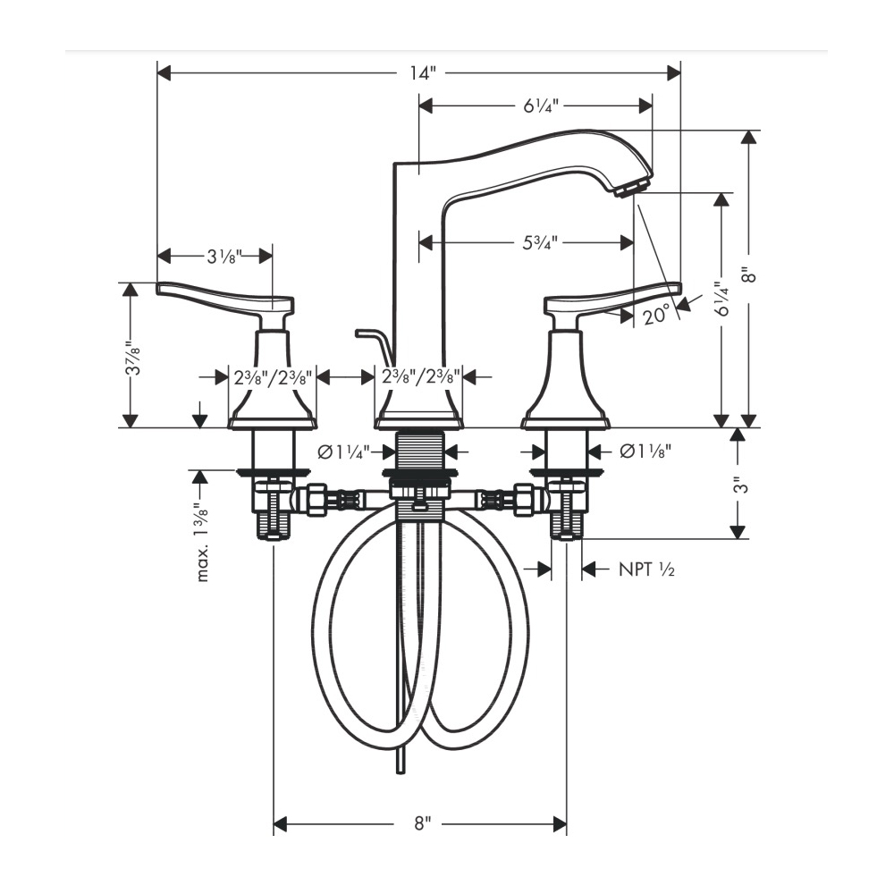 Hansgrohe 31331141 Widespread Faucet 160 With Lever Handles And Pop-Up Drain 1