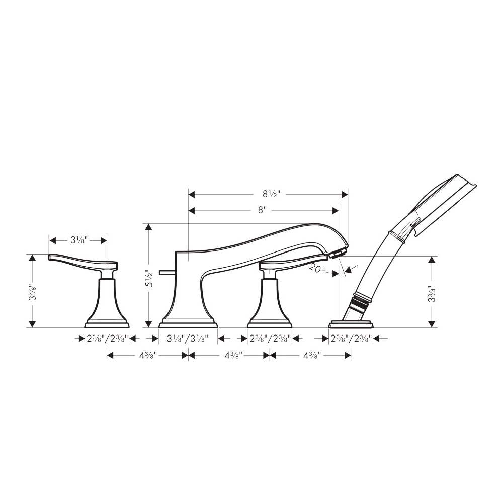 Hansgrohe 31441141 4-Hole Roman Tub Set Trim With Lever Handles And 1.8 Gpm Han