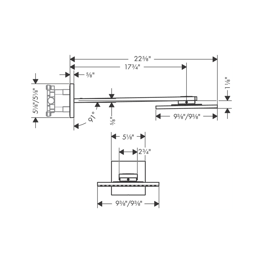 Hansgrohe 35310331 Showerhead 250 Square 2- Jet With Showerarm Trim 2.5 Gpm