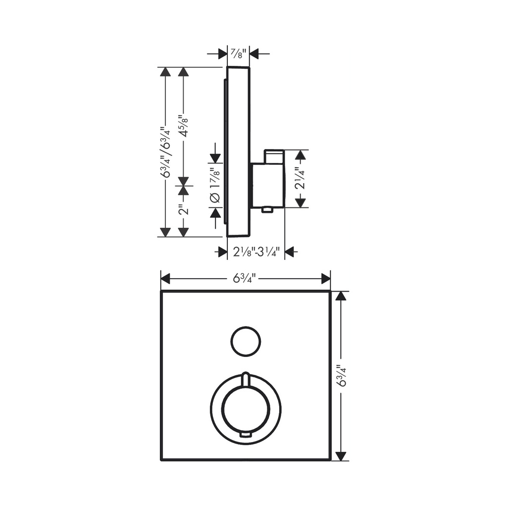 Hansgrohe 36714251 Thermostatic Trim Square For 1 Function