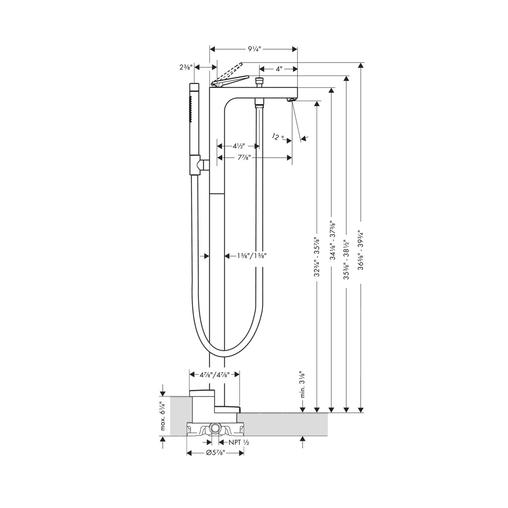 Hansgrohe 39471341 Freestanding Tub Filler Trim With 1.75 Gpm Handshower- Rhomb
