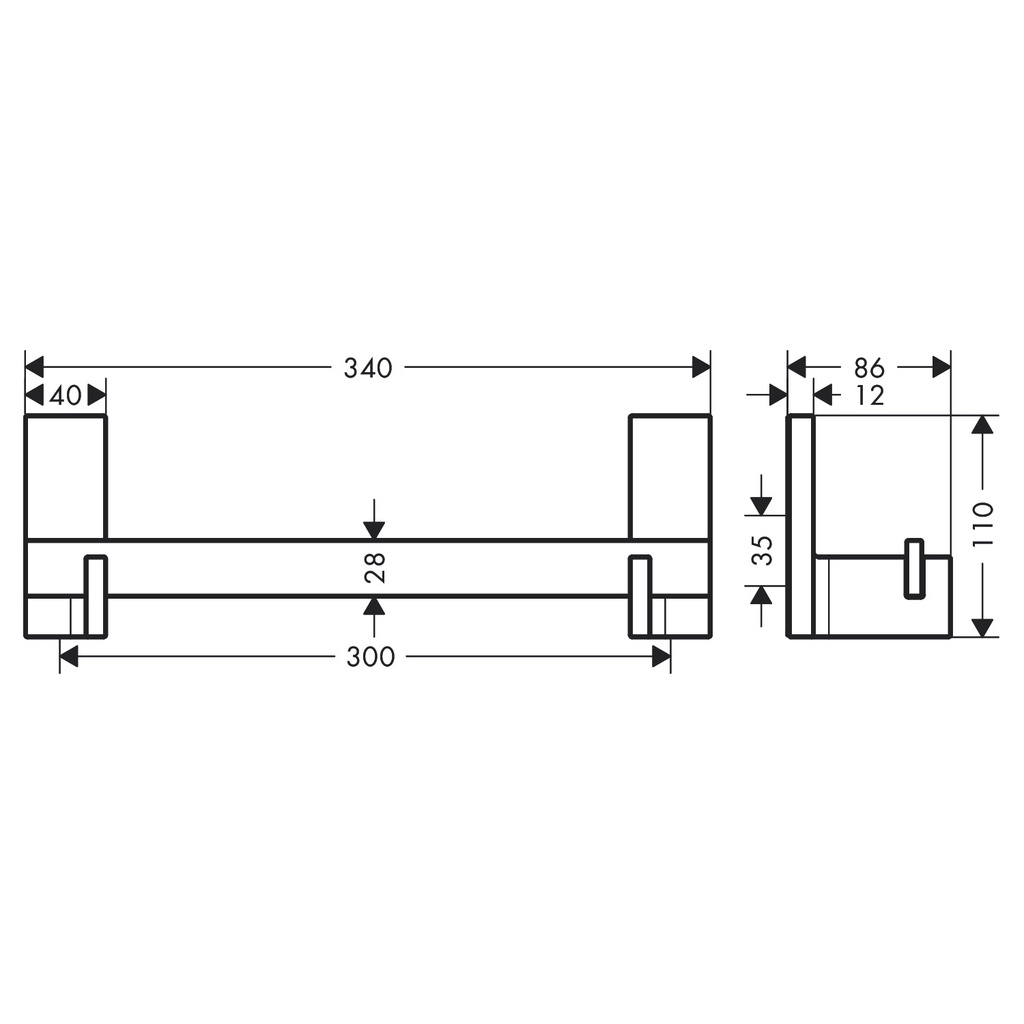 Hansgrohe 42613990 Universal Rectangular Towel Bar 12"