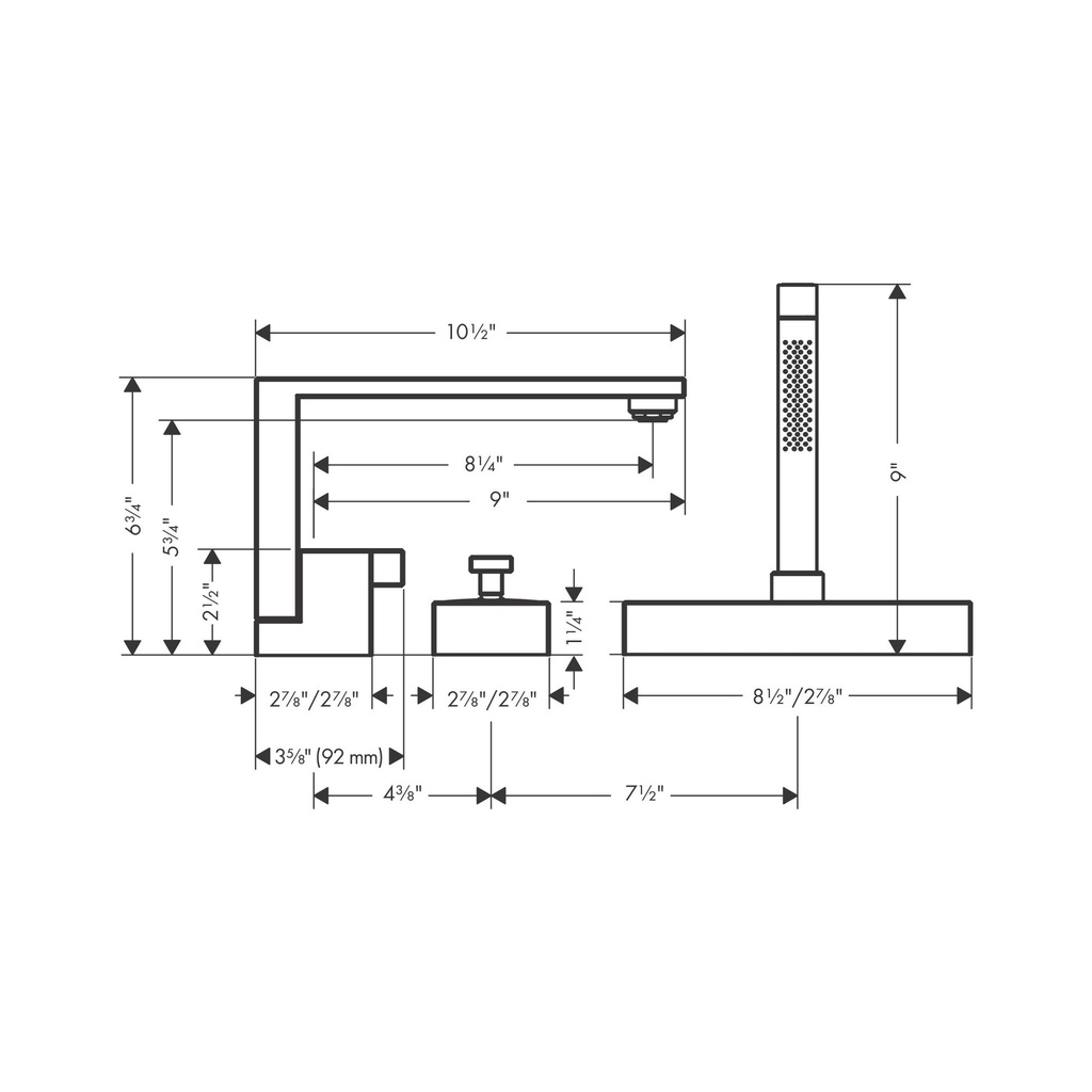 Hansgrohe 46431331 3-Hole Roman Tub Set Trim With 1.75 Gpm Handshower Diamond