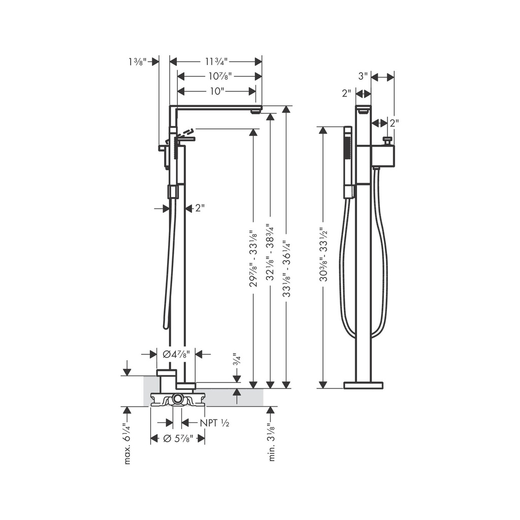 Hansgrohe 46441331 Freestanding Tub Filler Trim With 1.75 Gpm Handshower Diam