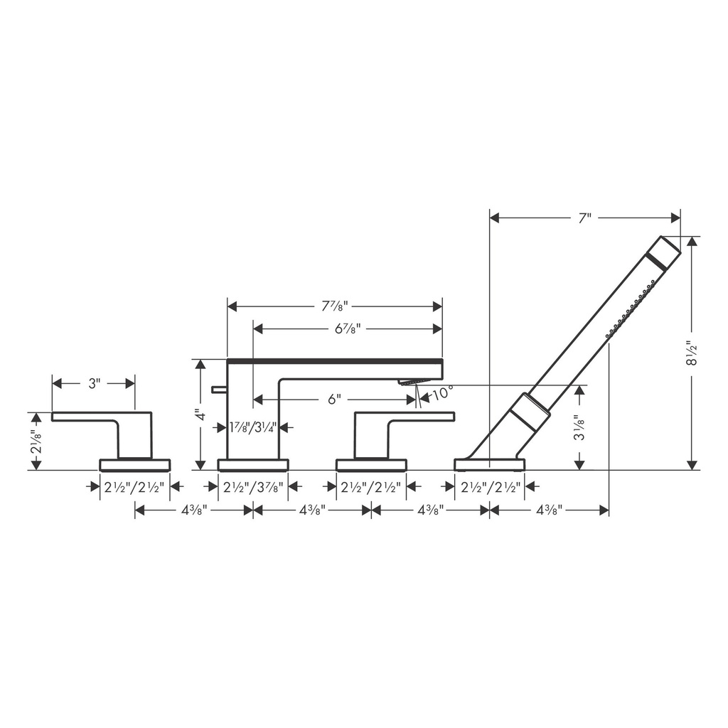 Hansgrohe 47432001 4-Hole Roman Tub Set Trim With 1.75 Gpm Handshower Without P