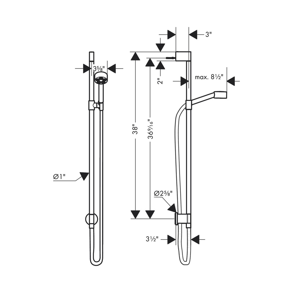 Hansgrohe 48793671 Wallbar Set 75 1-Jet With Wall Outlet 1.75 Gpm