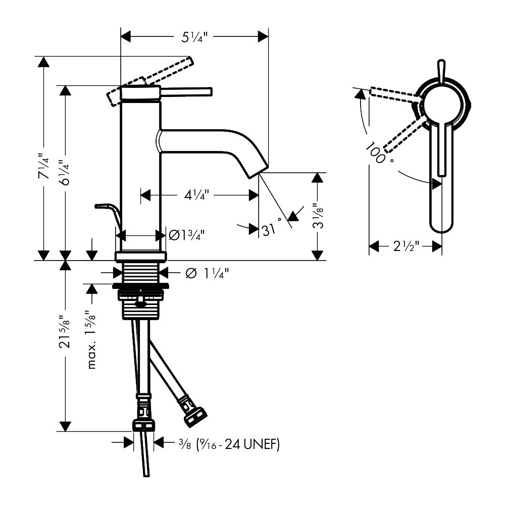 Hansgrohe 73302671 Single-Hole Faucet 80 With Pop-Up Drain 1.2 Gpm
